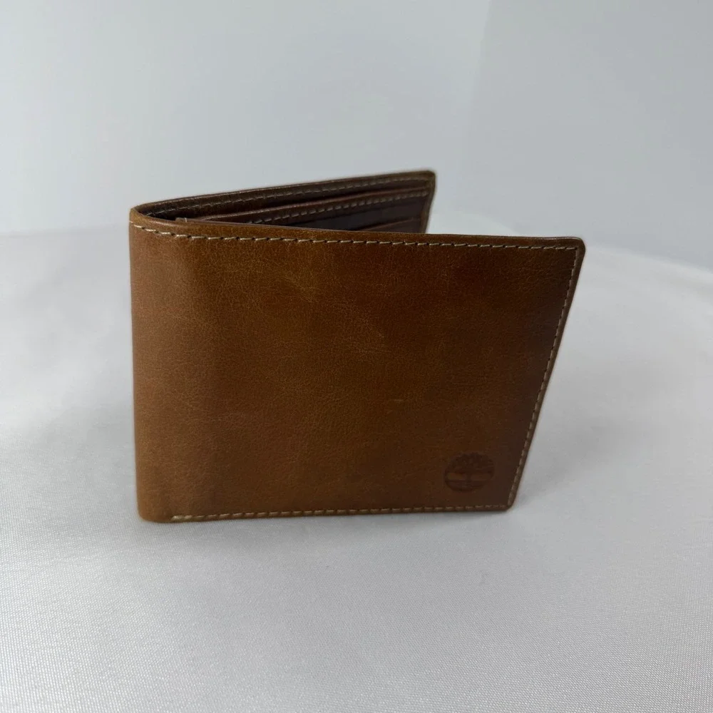 Timberland Mens Bifold Brown Leather Pull Up‎ Passcase Wallet